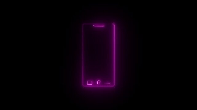 Glowing neon line Smartphone, mobile phone icon. Neon rectangle type mobile frame loop animation.Glowing neon Rotate mobile phone icon animation. Device rotation symbol concept. 4k video animation