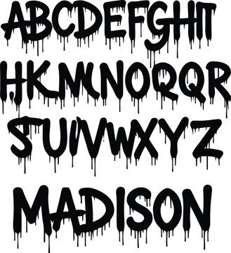 Graffiti style alphabet with dripping letters