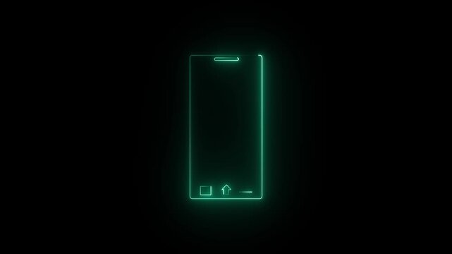 Glowing neon line Smartphone, mobile phone icon. Neon rectangle type mobile frame loop animation.Glowing neon Rotate mobile phone icon animation. Device rotation symbol concept. 4k video animation