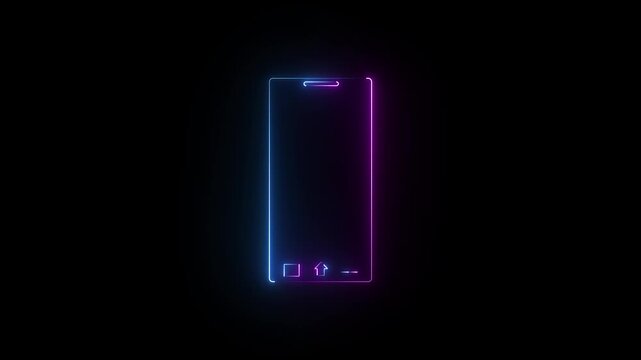 Glowing neon line Smartphone, mobile phone icon. Neon rectangle type mobile frame loop animation.Glowing neon Rotate mobile phone icon animation. Device rotation symbol concept. 4k video animation