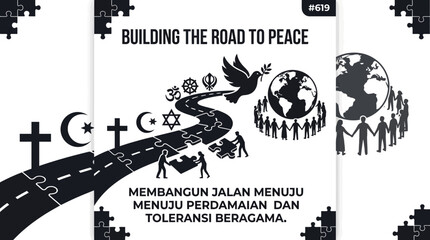 Obraz premium Building the road to peace jigsaw puzzle illustration.