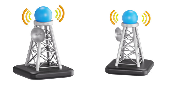 3D Telecommunication Tower Broadcasting Radio Signals