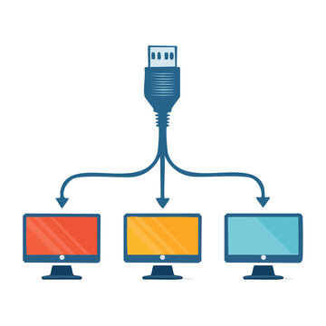 Flat design data flow from server to databases