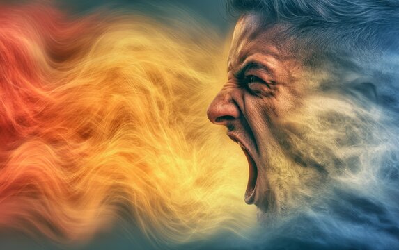 Angry Man Expressing Frustration in Side Profile with Dramatic Color and Emotion