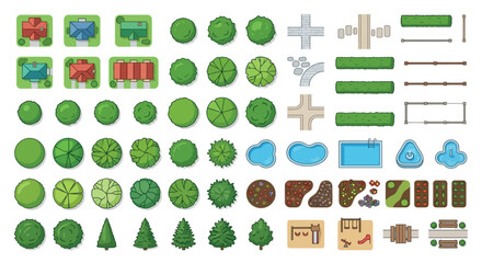 Top down Vector Illustration Of Buildings Trees And Landscape Elements © NIPU
