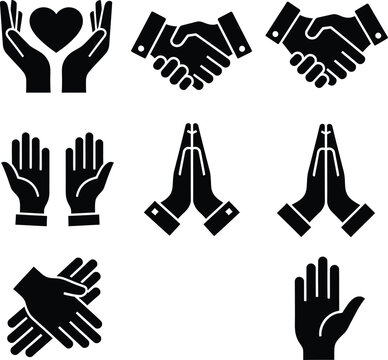 Collection of human hand gesture icons representing prayer and unity