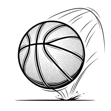 Black and white bouncing basketball sketch showing dynamic motion isolated on white background