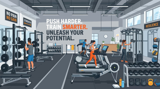People exercising in a modern fitness center with various equipment