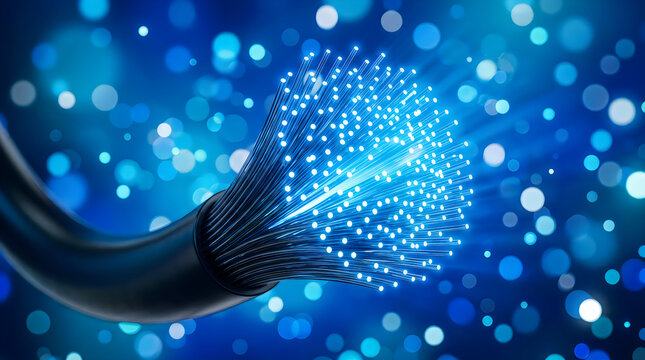 Digital handshake sparking futuristic data flow in neon blue cyber space