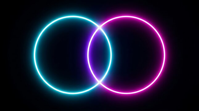 Glowing Neon Interlocking Circles Abstract Light Art on Black Background
