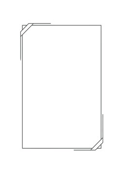 Minimalist line art of a rectangular frame with folded corners on a white background, simple geometric shape, basic design element, abstract composition