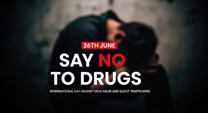 Silhouette of depressed person holding head in despair anti drug abuse international day campaign awareness banner