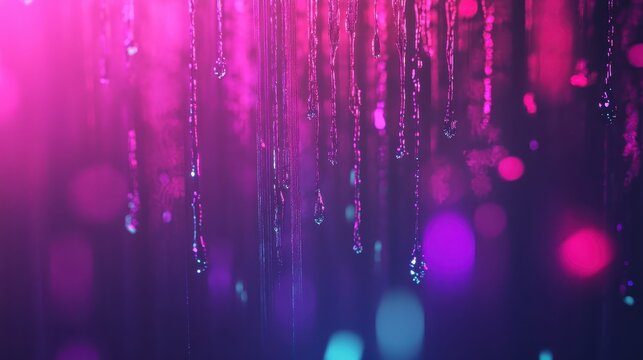 Abstract Glowing Droplets With Purple Pink Light Effects Representing Digital Flow and Machine Learning Concepts