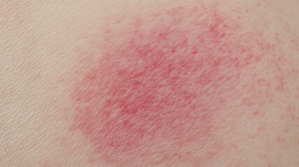 Fototapeta premium Detailed close-up of pityriasis rosea oval pink rash on human torso skin