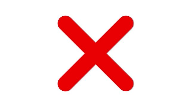 Animated A red 'X' mark on a white background. Refus, cancel, rejection, wrong choice sign. Symbol on a white background, chroma key. cross animation 4k video.