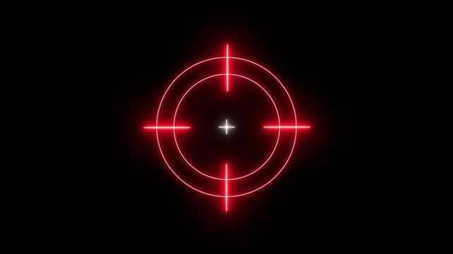 Glowing neon light target icon animation. Military training, Military target icon animation on black background. Crosshair, gun aim, sniper target. 4k animation video.