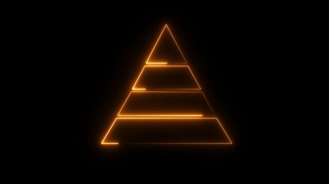 Glowing Neon Pyramid Icon, Symbol of Hierarchy and Structured Data, HD Video Motion Graphic Animation on Black Background.
