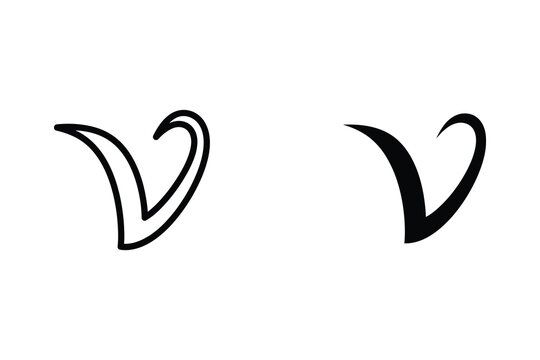 V letter vector, outline and solid fill, graphic design element