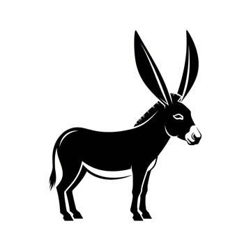 Bold Black Donkey Silhouette in Side Profile Standing View Isolated on White Background, Realistic Farm Animal Vector for Logo and Print