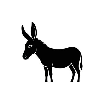 Black Donkey Silhouette Standing in Side Profile View Isolated on White Background, Farm Animal Vector for Logo and Digital Design