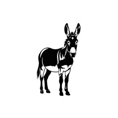 Fototapeta premium Black Donkey Silhouette with Baby Foal Standing Together Isolated on White, Perfect for Farm Animal Logo, Print, Sticker, Greeting Card and Digital Art