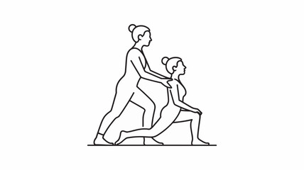 Obraz premium Mother and Child Walking Together in Minimalist Monoline Art Style Illustration