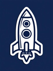 Fototapeta premium White rocket icon on solid navy background