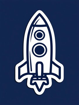 White rocket icon on solid navy background