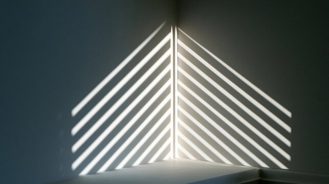 Light casts sharp diagonal stripes across a dark corner