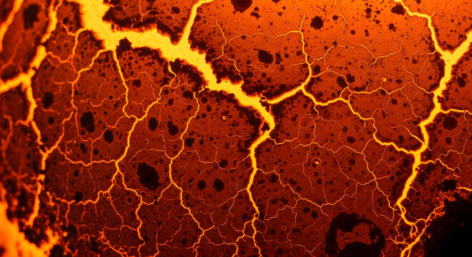 Abstract molten lava texture with glowing cracks and fiery patterns