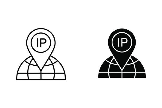 IP location marker on globe vector illustration, line art and solid style
