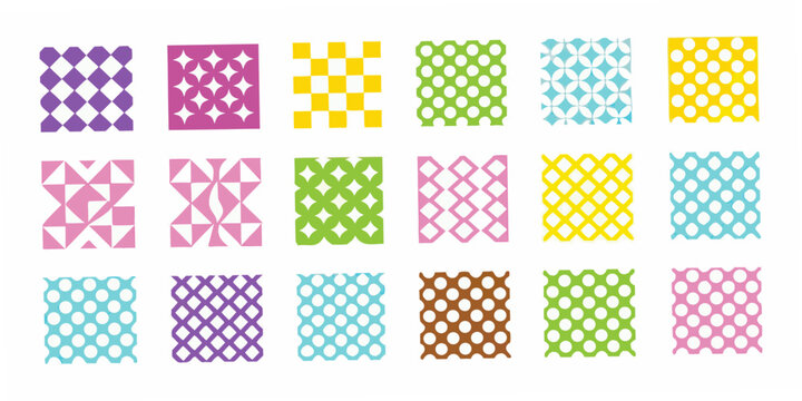 Geometric Pattern Swatches On White Background Colorful Vector Designs