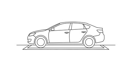 Fototapeta premium Simple Line Drawing of a Sedan Car Parked in a Designated Spot