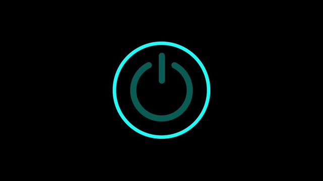Green power reset button sign animation. power button icon animated on a black background.4k animation video.