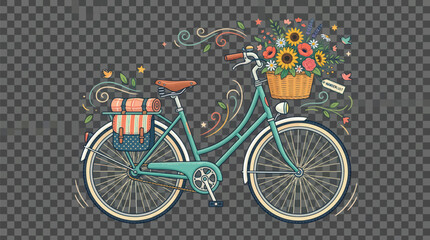 Fototapeta premium A vintage bicycle carries a basket overflowing with colorful flowers and greenery