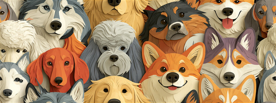 2.5D Dog Breeds Seamless Pattern