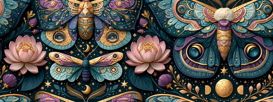 2.5D Butterfly Garden Seamless Pattern