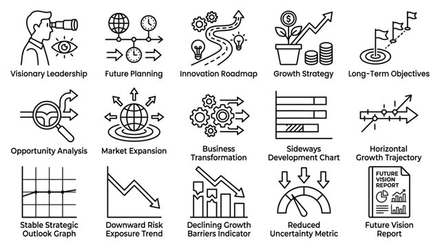 Business strategy and planning icons set.