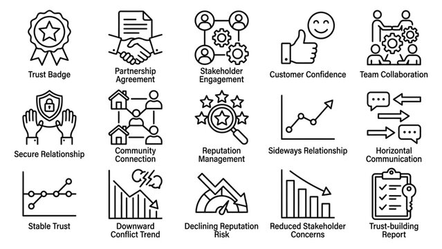 Business icons and reputation management concepts.