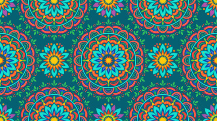 Fototapeta premium Vibrant floral mandala pattern design.