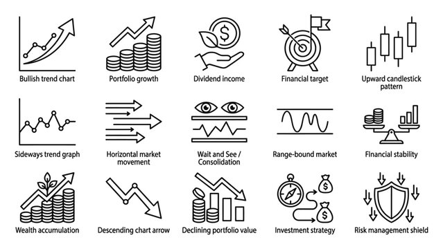 Financial icons for business and investment.