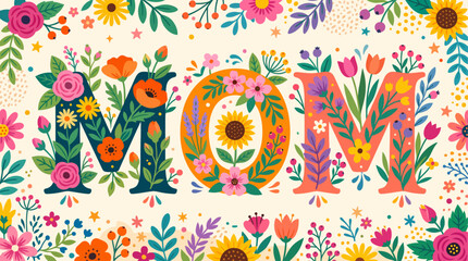 Colorful floral pattern with MOM text. © Abhinaya Project