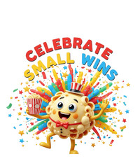 Fototapeta premium Cute Cartoon Popcorn Character Celebrating Small Wins with Colorful Confetti