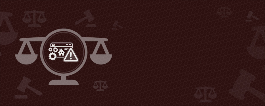 This conceptual graphic illustrates a legal issue with a prominent warning sign and copy space for text. It visualizes laws, justice, and technical errors within property law matters.