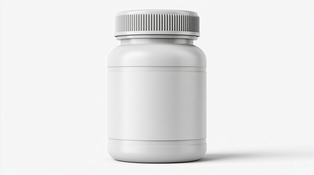 Pill bottle with a plain white label offers a pristine canvas for branding in pharmaceutical and health product.