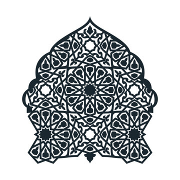 Intricate Islamic Geometric Arch Pattern with Stars Hexagons Symmetrical Decorative Cultural Artwork