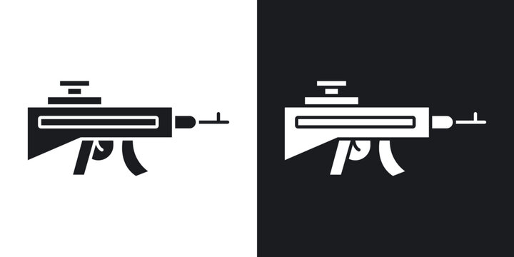 Automatic Gun icons vectors in solid black and white style