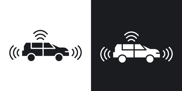 Autonomous car icons vectors in solid black and white style