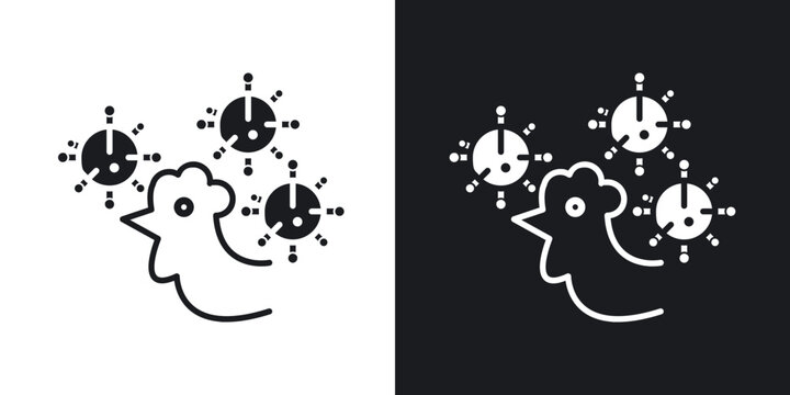 Avian Influenza icons vectors in solid black and white style