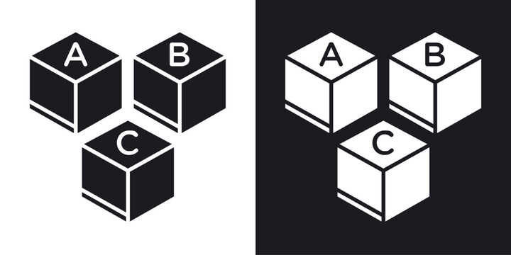 Baby ABC cubes icons vectors in solid black and white style